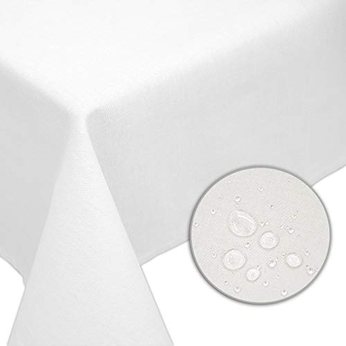 Nurtextil24 Tischdecke Leinen-Optik Lotuseffekt (weitere Farben & Größen) Fleckschutz Outdoor Weiß 130 x 160 cm von Nurtextil24