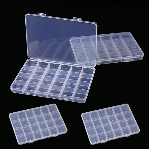 Nutabevr 4 Stück 24 Gitter transparente Sortierboxen für Kleinteile, Schmuck Organizer Box, für Ohrringen,Perlen,Aufbewahrung,Büromaterial,Lego-Kunststoff,Angehen Angelköder Box,von Schrauben von Nutabevr