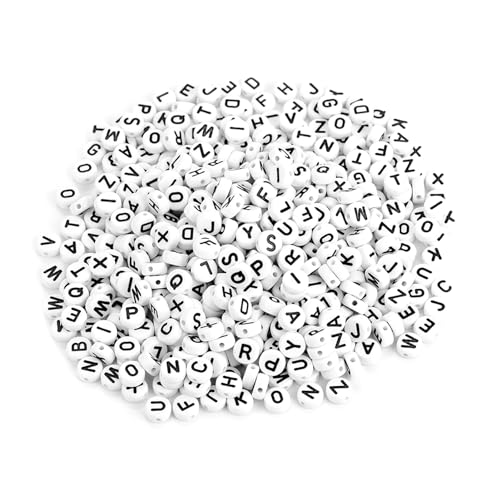 Buchstaben Perlen Runde Acryl Buchstabenperlen DIY Alphabet Perlen Set für Schmuck Basteln Kinder Kreativprojekte 500 Stück Schwarz Weiß 6mm von NutriEss