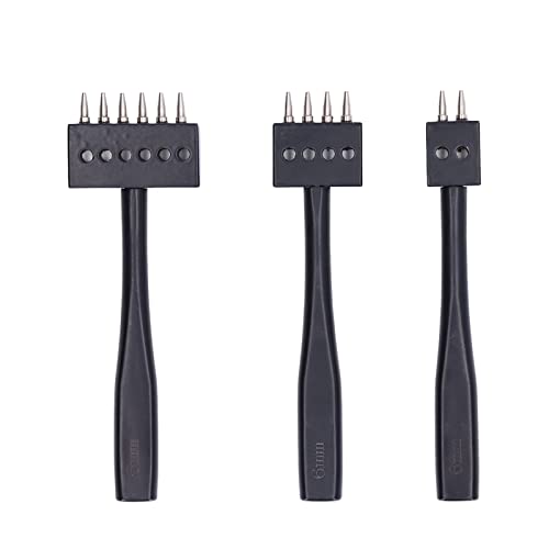 Prong Punch Tool Set Hochstärke professionelles Design Schnelles Stanzen verschiedener Größen DIY Leder Row Punch -Werkzeug für Lederhandwerk Stahl 3pcs (6 mm) von NutriEss