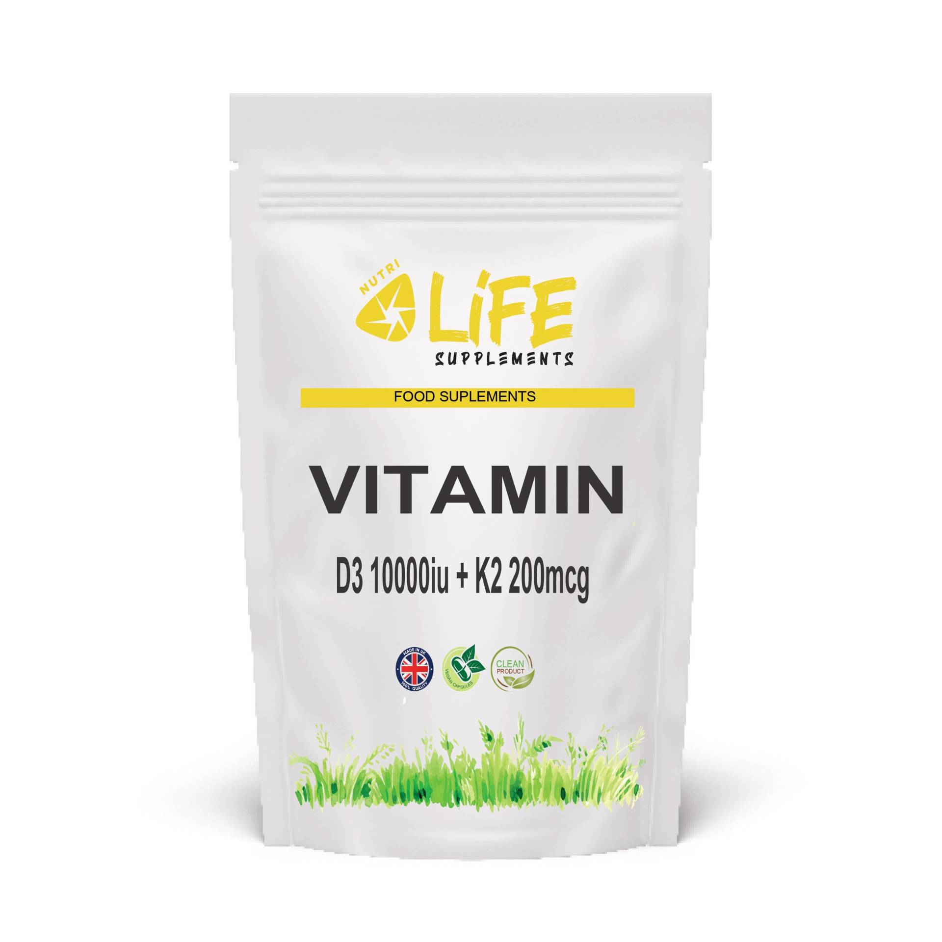 Vitamin D3 10000 Ie Und K2 Mk7 200Mcg - Vegan Capsules Uk Bestes Natürliches Pulver von NutriLifeSupplements