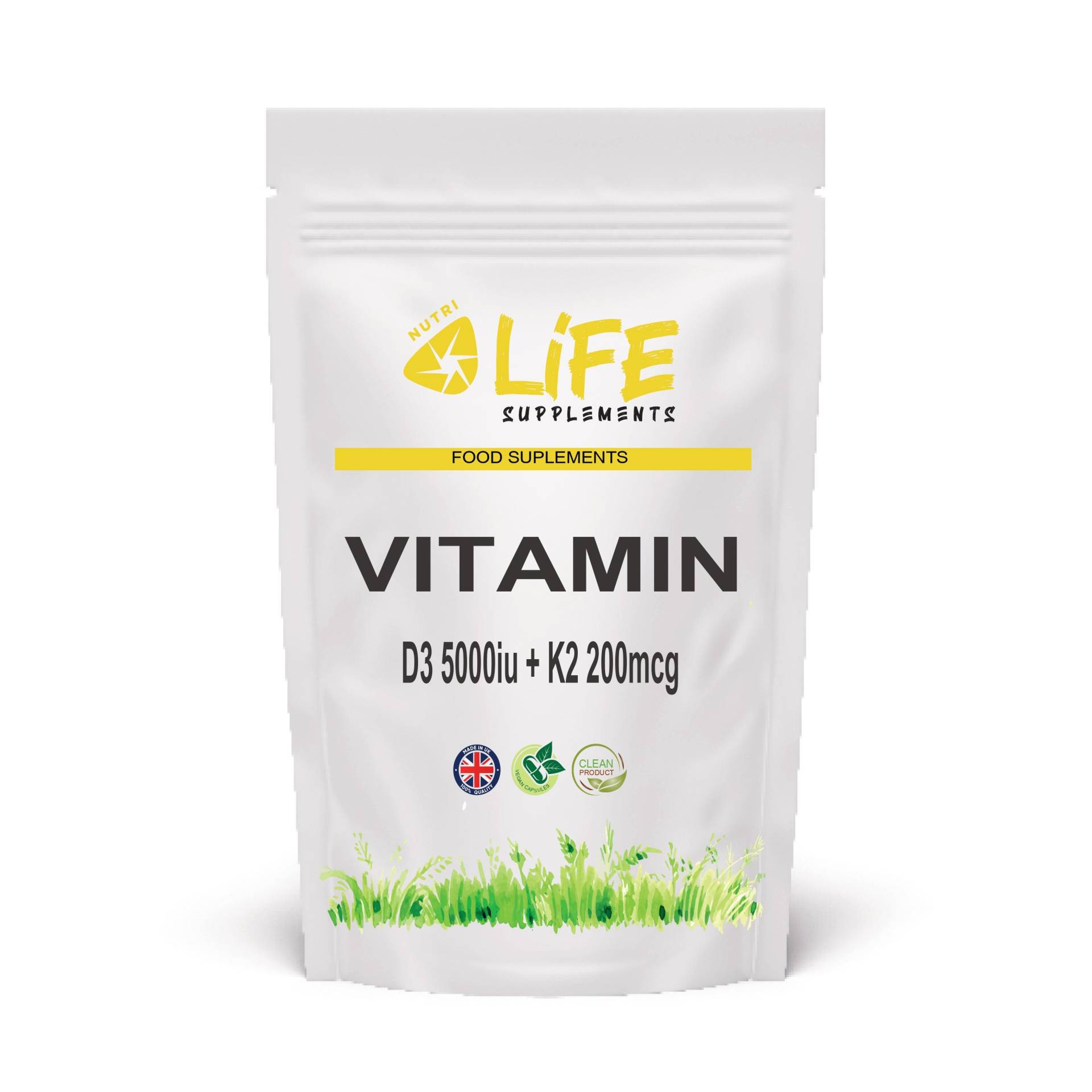 Vitamin D3 5000Iu Und K2 Mk7 200Mcg - Vegan Capsules Uk Bestes Natürliches Pulver von NutriLifeSupplements