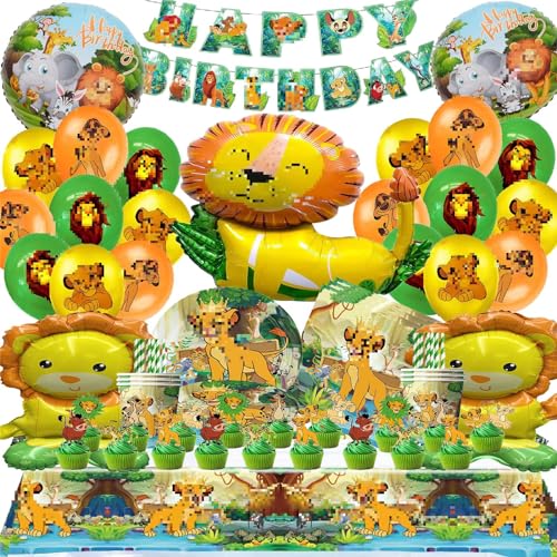 IXOKEV 101 PCS Lion Geburtstagsdeko, Löwen Deko Kindergeburtstag, Lion Geburtstag Partygeschirr Set, Geburtstag Luftballons, Party Deko mit Teller Servietten Tischdecke Banner Ballon kuchendeko IXOKEV 101 PCS Lion Geburtstagsdeko, Löwen Deko Kindergeburtstag, Lion Geburtstag Partygeschirr Set, Geburtstag Luftballons, Party Deko mit Teller Servietten Tischdecke Banner Ballon kuchendeko von IXOKEV