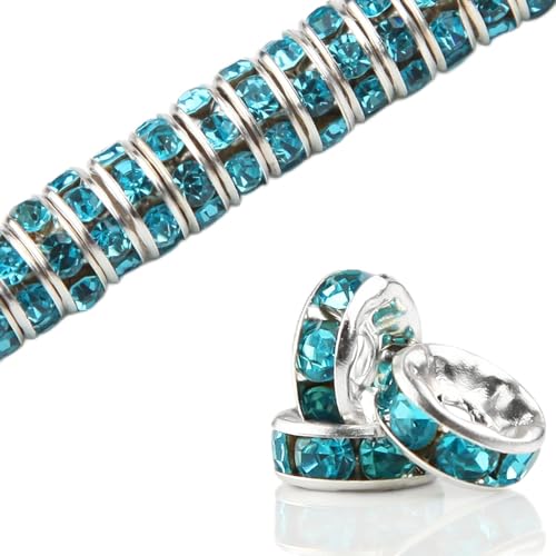 Glasperlen zum Auffädeln Perlen 100 Stück Zwischenperlen für Armbänder Bastelperlen zum Auffädeln Perlenkappen Blau Rondelle Strass Spacer Beads Lose Perlen für Schmuckherstellung Ohrringe DIY von Nuts OT nuts