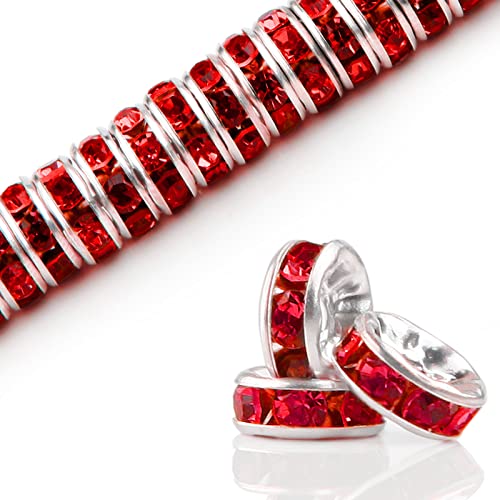 Glasperlen zum Auffädeln Perlen 100 Stück Zwischenperlen für Armbänder Bastelperlen zum Auffädeln Perlkappen Rondelle Strass Spacer Beads Lose Perlen für Schmuckherstellung Ohrringe DIY（Großes Rot） von Nuts OT nuts