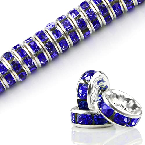 Glasperlen zum Auffädeln Perlen 100 Stück Zwischenperlen für Armbänder Bastelperlen zum Auffädeln Perlkappen Rondelle Strass Spacer Beads Lose Perlen für Schmuckherstellung Ohrringe DIY（Juwel blaur） von Nuts OT nuts