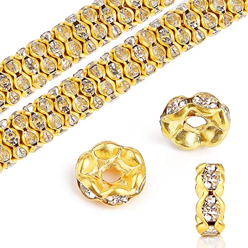 Glasperlen zum Auffädeln Perlen 200 Stk Zwischenperlen für Armbänder Bastelperlen zum Auffädeln Perlenkappen Gold Rondelle Strass Spacer Beads Lose Perlen für Schmuckherstellung DIY,Welliger Rand(8mm) von Nuts OT nuts