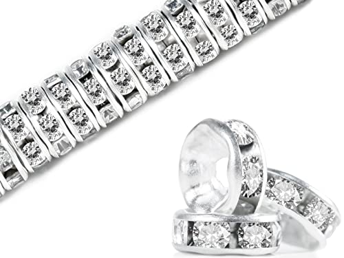 Glasperlen zum Auffädeln Perlen 200 Stück Zwischenperlen für Armbänder Bastelperlen zum Auffädeln Perlkappen Rondelle Strass Spacer Beads Silber Lose Perlen für Schmuckherstellung Ohrringe DIY von Nuts OT nuts