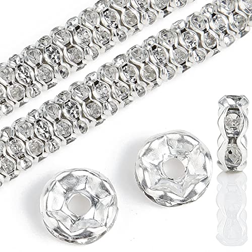 Glasperlen zum Auffädeln Perlen 200Stk Zwischenperlen für Armbänder Bastelperlen zum Auffädeln Perlenkappen Silber Rondelle Strass Spacer Beads Lose Perlen für Schmuckherstellung DIY,Welliger Rand,8mm von Nuts OT nuts