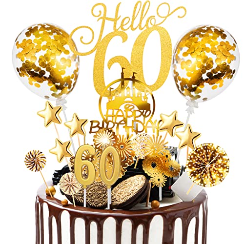 Tortendeko 60 Geburtstag Frau Männer 17 Pcs Cake Topper 60 Happy Birthday Kuchen Dekoration 60 Geburtstag Torten Topper mit Zahlenkerze 60, Sternen Konfetti-Luftballons und Papierfächer Gold Tortendeko 60 Geburtstag Frau Männer 17 Pcs Cake Topper 60 Happy Birthday Kuchen Dekoration 60 Geburtstag Torten Topper mit Zahlenkerze 60, Sternen Konfetti-Luftballons und Papierfächer Gold von Nuts OT nuts