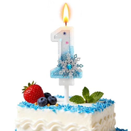Nuts OT nuts Frozen Kerze 1. Geburtstag Glitzernde Geburtstagskerze 1 Jahr mit Schneeflocke Blau-weiße Tortendeko Eiskönigin Kuchenkerzen für Mädchen Frozen GeburtstagsParty Deko von Nuts OT nuts