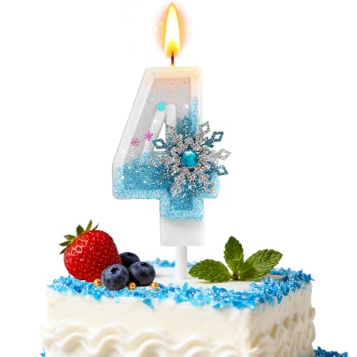 Nuts OT nuts Frozen Kerze 4. Geburtstag Glitzernde Geburtstagskerze 4 Jahr mit Schneeflocke Blau-weiße Tortendeko Eiskönigin Kuchenkerzen für Mädchen Frozen GeburtstagsParty Deko von Nuts OT nuts