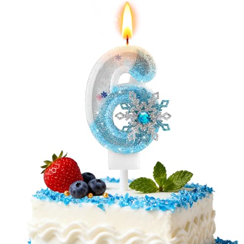 Nuts OT nuts Frozen Kerze 6. Geburtstag Glitzernde Geburtstagskerze 6 Jahr mit Schneeflocke Blau-weiße Tortendeko Eiskönigin Kuchenkerzen für Mädchen Frozen GeburtstagsParty Deko von Nuts OT nuts