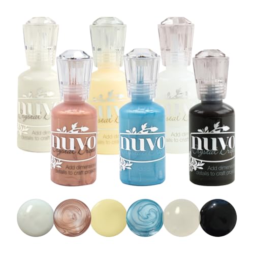 Nuvo Crystal Drops 6-farbiges Bündel – Blue Ice, Heritage Rose, Eukalyptusblatt, Ebenholzschwarz, glänzend einfach weiß, Morgentau – je 30 ml – gewölbte 3D-Basteltropfen mit Perlglanz- und Nuvo Crystal Drops 6-farbiges Bündel – Blue Ice, Heritage Rose, Eukalyptusblatt, Ebenholzschwarz, glänzend einfach weiß, Morgentau – je 30 ml – gewölbte 3D-Basteltropfen mit Perlglanz- und von Nuvo