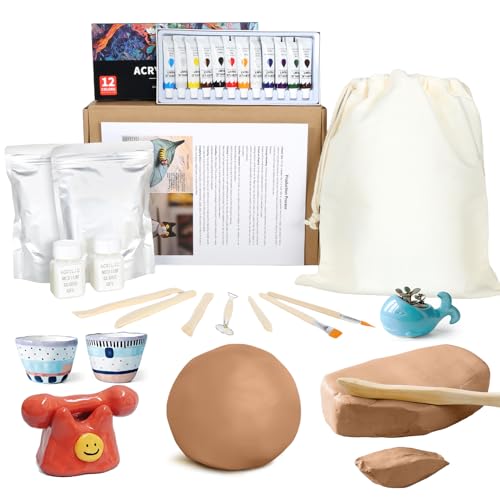 Basteln Töpferset bastelset erwachsene Weiß Keramik Bemalen Set mit ton lufttrocknend, Werkzeuge, Farben, Pinsel und Anleitung, Kreativ Set für Kinder, Geschenk-Ideen, Geschenk für Mädchen Jungen Basteln Töpferset bastelset erwachsene Weiß Keramik Bemalen Set mit ton lufttrocknend, Werkzeuge, Farben, Pinsel und Anleitung, Kreativ Set für Kinder, Geschenk-Ideen, Geschenk für Mädchen Jungen von Nuvollo