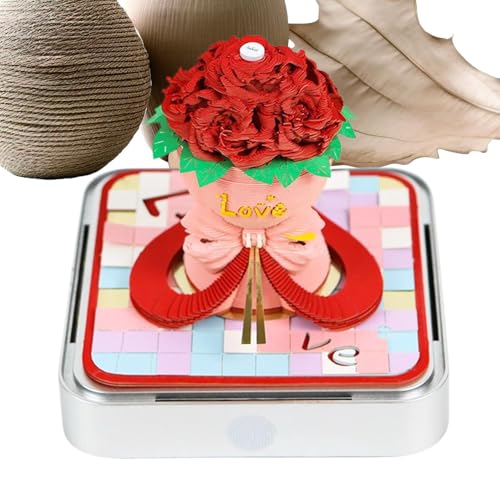 Nuyhadds 3D Kalender - Rosenförmiger 3D Notizblock Kreativnotizen,Zeit Stück Notizblock Mit Led Beleuchtung Acryl Gehäuse Für Thanksgiving Weihnachten Einweihungsparty von Nuyhadds