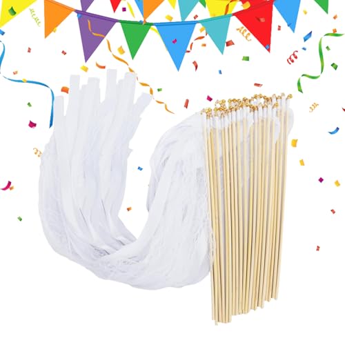 Hochzeits Zauberstäbe mit Schleifenbändern,50 Stück Brautdusche Stäbe | Stab Streamer Deko Mit Glöckchen Für Hochzeitsauszug Brautparty Festlichkeiten von Nuyhgtr