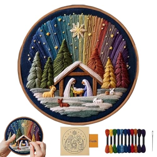 Nuyhgtr Christmas Embroidery Kit,Weihnachten Krippenszene Stickarbeit,Stickgarn Set für Einsteiger - Für Zuhause, Reisen, Kunstunterricht, Stickprojekte, Heimdekoration, Mädchen und Enthusiasten von Nuyhgtr