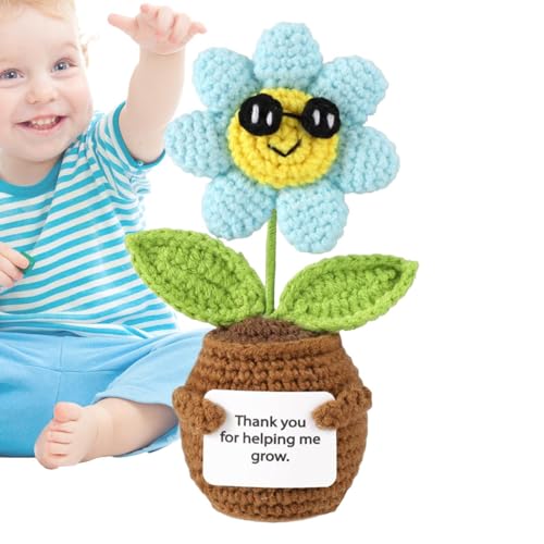 Nuyhgtr Häkel-Sonnenblume, kreative Strickpuppe, kleine niedliche künstliche Häkelblume, motivierende Dekoration, Zubehör für Schreibtisch, Zuhause, Auto-Armaturenbrett, 12 x 8 x 6 cm von Nuyhgtr