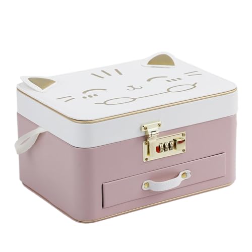 Nuyhgtr Verschließbare Schmuckschatulle, süße Katzen-Schmuckschatulle, abschließbare Aufbewahrungsbox für Ohrringe, Ringe, Halsketten, Armbanduhr für Frauen, Mädchen und Mütter, 25 x 18 x 13,5 cm von Nuyhgtr