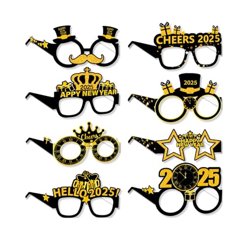 Silvester Brille 2025 Neujahr Brille 2025 Papier Brillen Neujahr Foto Requisiten Geburtstag Brille Halloween Brillen für Geburtstagsfeiern Halloween Party Party von Nuyhgtr