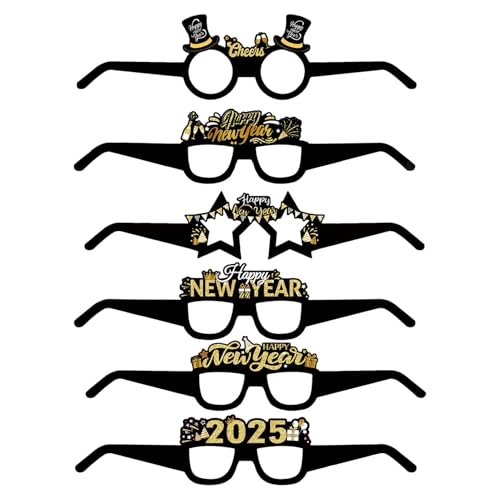 Silvesterbrille Fancy Papier Brille Urlaub Supplies 2025 Neujahr Brillen Lustige Photo Booth Requisiten Neujahr Zubehör Festliche Feier Brille für Silvester von Nuyhgtr
