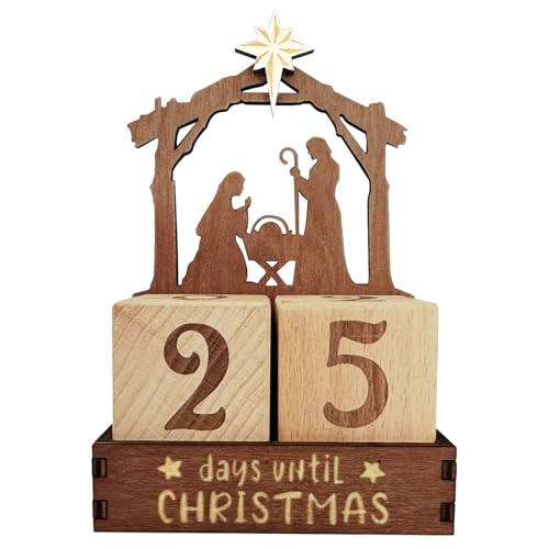 Weihnachts Countdown,25 Tage Weihnachten Holz Krippe Adventskalender - Deko Figuren Set Für Tisch Wohnzimmer Schlafzimmer Heimdekoration von Nuyhgtr