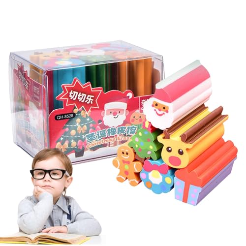 Weihnachts-Radiergummis für Kinder, Set mit 6 Weihnachts-Radiergummis, niedliche 3D- und Elch-Radiergummis für Schule, Zuhause und Arbeit, Set mit 6 Weihnachts-Radiergummis für Kinder von Nuyhgtr