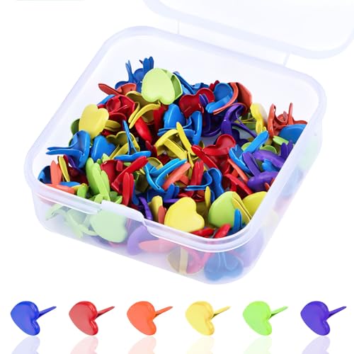 Nuyoah Musterbeutelklammern Bunt Musterklammern Mini Brads Herz 100Stk Rundkopfklammern Metall Flügelklammern Klein 8.5x9.5mm für Schule Büro Papier Briefklammern Basteln Handwerk DIY von Nuyoah