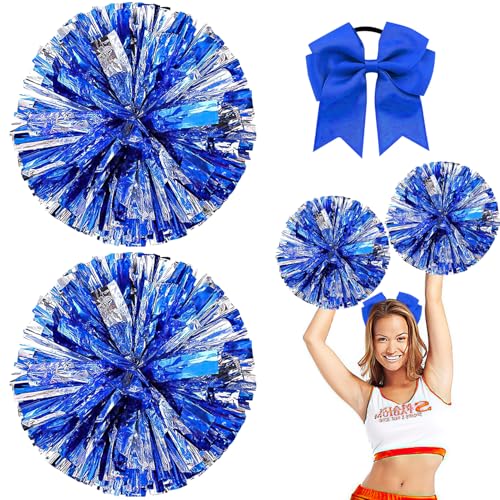 Nuyoah Pompons Cheerleader Blau 2Stk Pompoms Cheerleading Cheerlead Pompon Pompom Cheerleading Pong Pongs Cheerleader Pom Poms Cheerleading Metallfolie für Sports Wettbewerb Karnevalspartys von Nuyoah