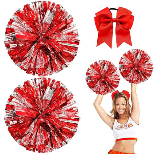 Nuyoah Pompons Cheerleader Rot 2Stk Pompoms Cheerleading Cheerlead Pompon Pompom Cheerleading Pong Pongs Cheerleader Pom Poms Cheerleading Metallfolie für Sports Wettbewerb Karnevalspartys von Nuyoah