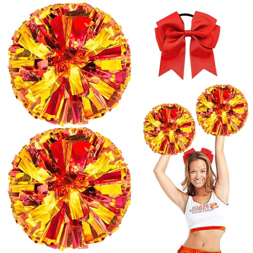 Nuyoah Pompons Cheerleader Rot 2Stk Pompoms Cheerleading Cheerlead Pompon Pompom Cheerleading Pong Pongs Cheerleader Pom Poms Cheerleading Metallfolie für Sports Wettbewerb Karnevalspartys von Nuyoah