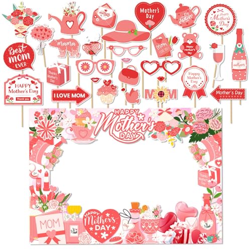 Mother's Day Photo Booth Prop Kit, Thank You Mum Centerpiece 120g, Picture Decoration Accessories, Ideal for Mother's Day Gatherings and Events, Wooden Stick, Paper Mother's Day Photo Booth Prop Kit, Thank You Mum Centerpiece 120g, Picture Decoration Accessories, Ideal for Mother's Day Gatherings and Events, Wooden Stick, Paper von Nuytghr