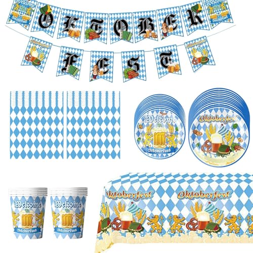 Oktoberfest Deko Set | Festgeschirr Im Oktoberfest Design,Pappteller Servietten Becher Festzubehör Für Alle Oktoberfest Deko Set | Festgeschirr Im Oktoberfest Design,Pappteller Servietten Becher Festzubehör Für Alle von Nuytghr