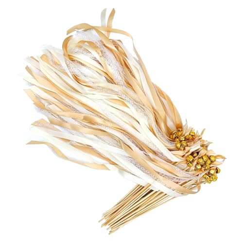 Wedding Wands, Fairy Streamer Sticks, Bell Ribbon Wand Decoration, 11.81 Inches Shimmering Send Off Props with Wooden Handles for Ceremony Bridal Shower Celebration Events Use von Nuytghr