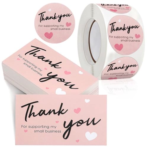 Dankeskarten und Danke Aufkleber Set,100 Stück Thank You for Supporting My Small Business Karten 500 Stück Danke Aufkleber für Geschenk Party Dankeskarten und Danke Aufkleber Set,100 Stück Thank You for Supporting My Small Business Karten 500 Stück Danke Aufkleber für Geschenk Party von Nv Wang