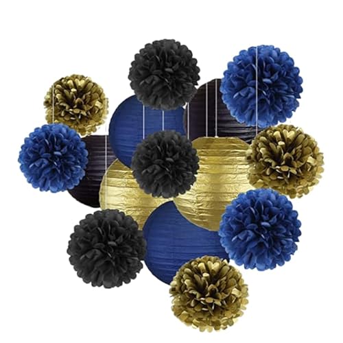 Nvzi 30 Stück Papierlaternen, Blumenkugel-Kombinationsset, hängende runde Papierlaternen, Dekoration für Party, Hochzeit, Geburtstag, Heimdekoration, dunkelblau, schwarz, goldfarben Nvzi 30 Stück Papierlaternen, Blumenkugel-Kombinationsset, hängende runde Papierlaternen, Dekoration für Party, Hochzeit, Geburtstag, Heimdekoration, dunkelblau, schwarz, goldfarben von Nvzi