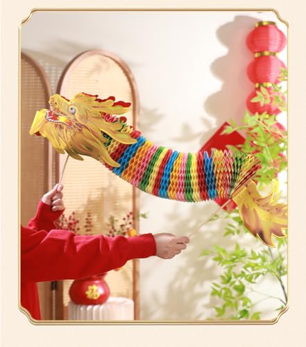 Nvzi 3D-Drachen-hängende Papierdekoration (3 m), chinesische Neujahrs-Drachen-Girlande, Party-Luftschlangen, Frühlingsfest-Drache für Kinder, Wohnzimmer, Partyzubehör, Größe XL von Nvzi