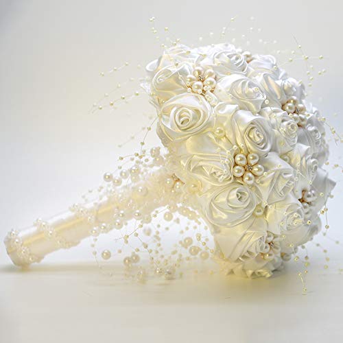 Nvzi Brautstrauß, rund, glitzernd, Blumenstrauß, Überwurf, künstliche Rose, Blumenstrauß für Braut, Brautjungfer, Hochzeit (weiß) von Nvzi