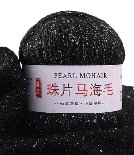 Nvzi Dünnes Mohair-Strickgarn, Pailletten, Häkeln, flauschig, gestrickt, modisch, weiche Spitze, Wolle, Faden, Pullover, Schal, Perlen, Garne, 50 g, Schwarz Nvzi Dünnes Mohair-Strickgarn, Pailletten, Häkeln, flauschig, gestrickt, modisch, weiche Spitze, Wolle, Faden, Pullover, Schal, Perlen, Garne, 50 g, Schwarz von Nvzi