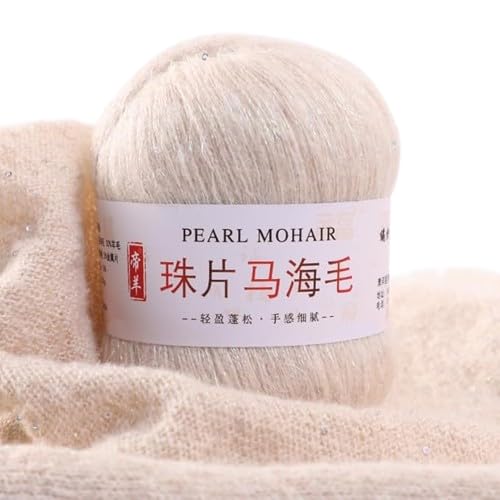 Nvzi Dünnes Mohair-Strickgarn, Pailletten, Häkeln, flauschig, gestrickt, modisch, weiche Spitze, Wolle, Faden, Pullover, Schal, Perlen, Garne, Beige, 50 g Nvzi Dünnes Mohair-Strickgarn, Pailletten, Häkeln, flauschig, gestrickt, modisch, weiche Spitze, Wolle, Faden, Pullover, Schal, Perlen, Garne, Beige, 50 g von Nvzi