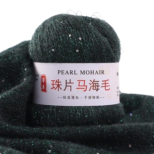 Nvzi Dünnes Mohair-Strickgarn, Pailletten, Häkeln, flauschig, gestrickt, modisch, weiche Spitze, Wolle, Faden, Pullover, Schal, Perlen, Garne, Dunkelgrün, 50 g Nvzi Dünnes Mohair-Strickgarn, Pailletten, Häkeln, flauschig, gestrickt, modisch, weiche Spitze, Wolle, Faden, Pullover, Schal, Perlen, Garne, Dunkelgrün, 50 g von Nvzi
