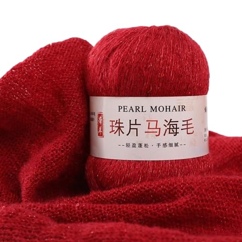 Nvzi Dünnes Mohair-Strickgarn, Pailletten, Häkeln, flauschig, gestrickt, modisch, weiche Spitze, Wolle, Faden, Pullover, Schal, Perlen, Garne, Dunkelrot, 50 g Nvzi Dünnes Mohair-Strickgarn, Pailletten, Häkeln, flauschig, gestrickt, modisch, weiche Spitze, Wolle, Faden, Pullover, Schal, Perlen, Garne, Dunkelrot, 50 g von Nvzi