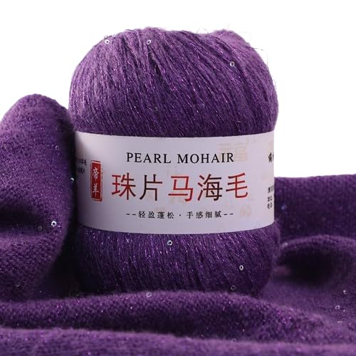 Nvzi Dünnes Mohair-Strickgarn, Pailletten, Häkeln, flauschig, gestrickt, modisch, weiche Spitze, Wolle, Faden, Pullover, Schal, Perlen, Garne, Dunkelviolett, 50 g Nvzi Dünnes Mohair-Strickgarn, Pailletten, Häkeln, flauschig, gestrickt, modisch, weiche Spitze, Wolle, Faden, Pullover, Schal, Perlen, Garne, Dunkelviolett, 50 g von Nvzi