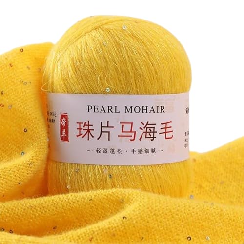 Nvzi Dünnes Mohair-Strickgarn, Pailletten, Häkeln, flauschig, gestrickt, modisch, weiche Spitze, Wolle, Faden, Pullover, Schal, Perlen, Garne, Gelb, 50 g Nvzi Dünnes Mohair-Strickgarn, Pailletten, Häkeln, flauschig, gestrickt, modisch, weiche Spitze, Wolle, Faden, Pullover, Schal, Perlen, Garne, Gelb, 50 g von Nvzi