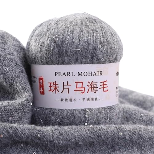 Nvzi Dünnes Mohair-Strickgarn, Pailletten, Häkeln, flauschig, gestrickt, modisch, weiche Spitze, Wolle, Faden, Pullover, Schal, Perlen, Garne, Grau, 100 g Nvzi Dünnes Mohair-Strickgarn, Pailletten, Häkeln, flauschig, gestrickt, modisch, weiche Spitze, Wolle, Faden, Pullover, Schal, Perlen, Garne, Grau, 100 g von Nvzi