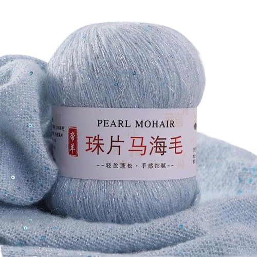 Nvzi Dünnes Mohair-Strickgarn, Pailletten, Häkeln, flauschig, gestrickt, modisch, weiche Spitze, Wolle, Faden, Pullover, Schal, Perlen, Garne, Hellblau, 50 g Nvzi Dünnes Mohair-Strickgarn, Pailletten, Häkeln, flauschig, gestrickt, modisch, weiche Spitze, Wolle, Faden, Pullover, Schal, Perlen, Garne, Hellblau, 50 g von Nvzi