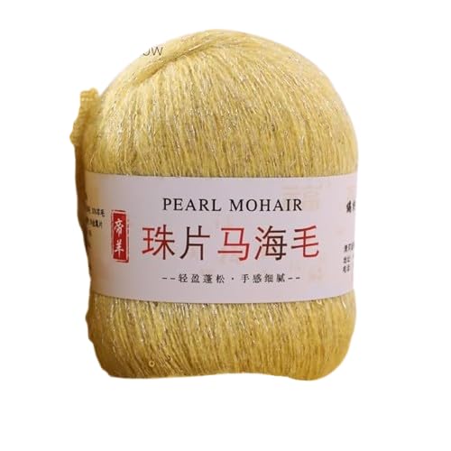Nvzi Dünnes Mohair-Strickgarn, Pailletten, Häkeln, flauschig, gestrickt, modisch, weiche Spitze, Wolle, Faden, Pullover, Schal, Perlen, Garne, Hellgelb, 100 g Nvzi Dünnes Mohair-Strickgarn, Pailletten, Häkeln, flauschig, gestrickt, modisch, weiche Spitze, Wolle, Faden, Pullover, Schal, Perlen, Garne, Hellgelb, 100 g von Nvzi