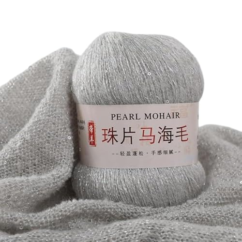Nvzi Dünnes Mohair-Strickgarn, Pailletten, Häkeln, flauschig, gestrickt, modisch, weiche Spitze, Wolle, Faden, Pullover, Schal, Perlen, Garne, Hellgrau, 50 g Nvzi Dünnes Mohair-Strickgarn, Pailletten, Häkeln, flauschig, gestrickt, modisch, weiche Spitze, Wolle, Faden, Pullover, Schal, Perlen, Garne, Hellgrau, 50 g von Nvzi
