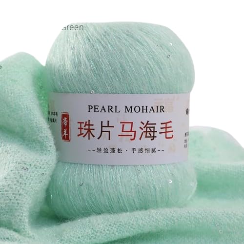 Nvzi Dünnes Mohair-Strickgarn, Pailletten, Häkeln, flauschig, gestrickt, modisch, weiche Spitze, Wolle, Faden, Pullover, Schal, Perlen, Garne, Hellgrün, 50 g Nvzi Dünnes Mohair-Strickgarn, Pailletten, Häkeln, flauschig, gestrickt, modisch, weiche Spitze, Wolle, Faden, Pullover, Schal, Perlen, Garne, Hellgrün, 50 g von Nvzi